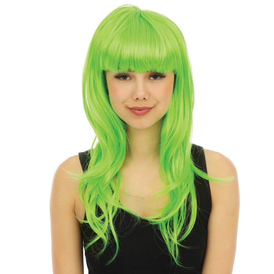 P'tit Clown - 23973 - Perruque Longue Raide à Frange - Long Fringed Wig - pour Carnaval, Fêtes à Thèmes, Soirées Costumées, Cosplay, Manga, Halloween - Adulte Femme - Cheveux Synthétiques - Vert