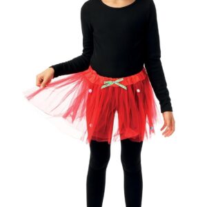 P'TIT Clown - 22365 - Tutu de Noël Enfant - Jupe Rouge avec Pompons - Accessoire Festif Parfait pour Spectacles, Fêtes de Fin d'Année, Christmas, Déguisements de Mère Noël - Taille Unique