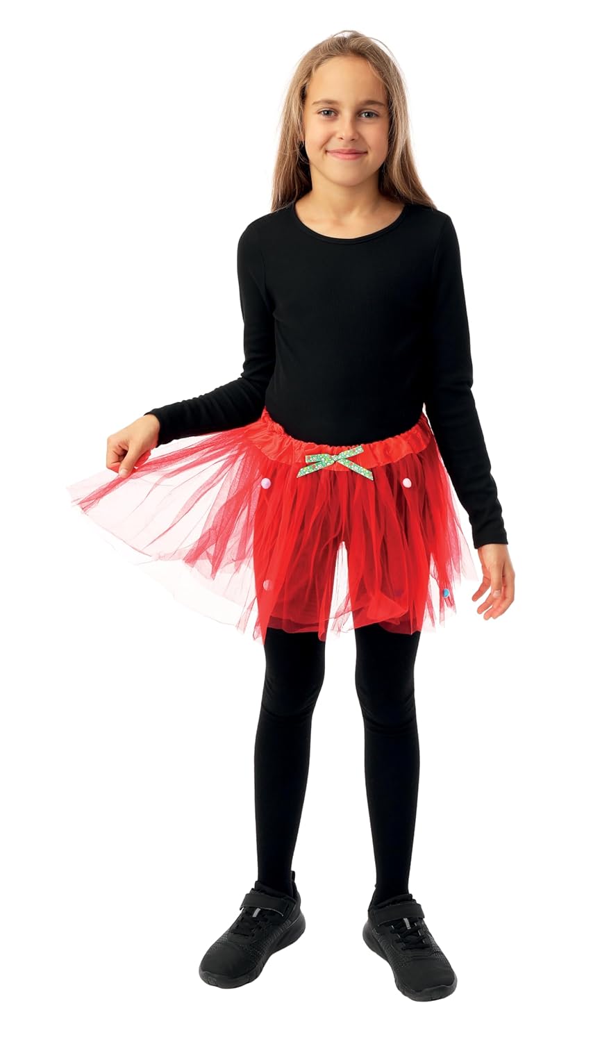 P'TIT Clown - 22365 - Tutu de Noël Enfant - Jupe Rouge avec Pompons - Accessoire Festif Parfait pour Spectacles, Fêtes de Fin d'Année, Christmas, Déguisements de Mère Noël - Taille Unique