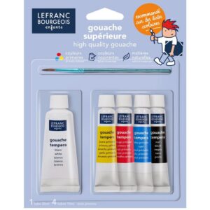 Lefranc Bourgeois Gouache 4X10ml + 1X20ml Couleurs Primaires + 1 Pinceau Blister