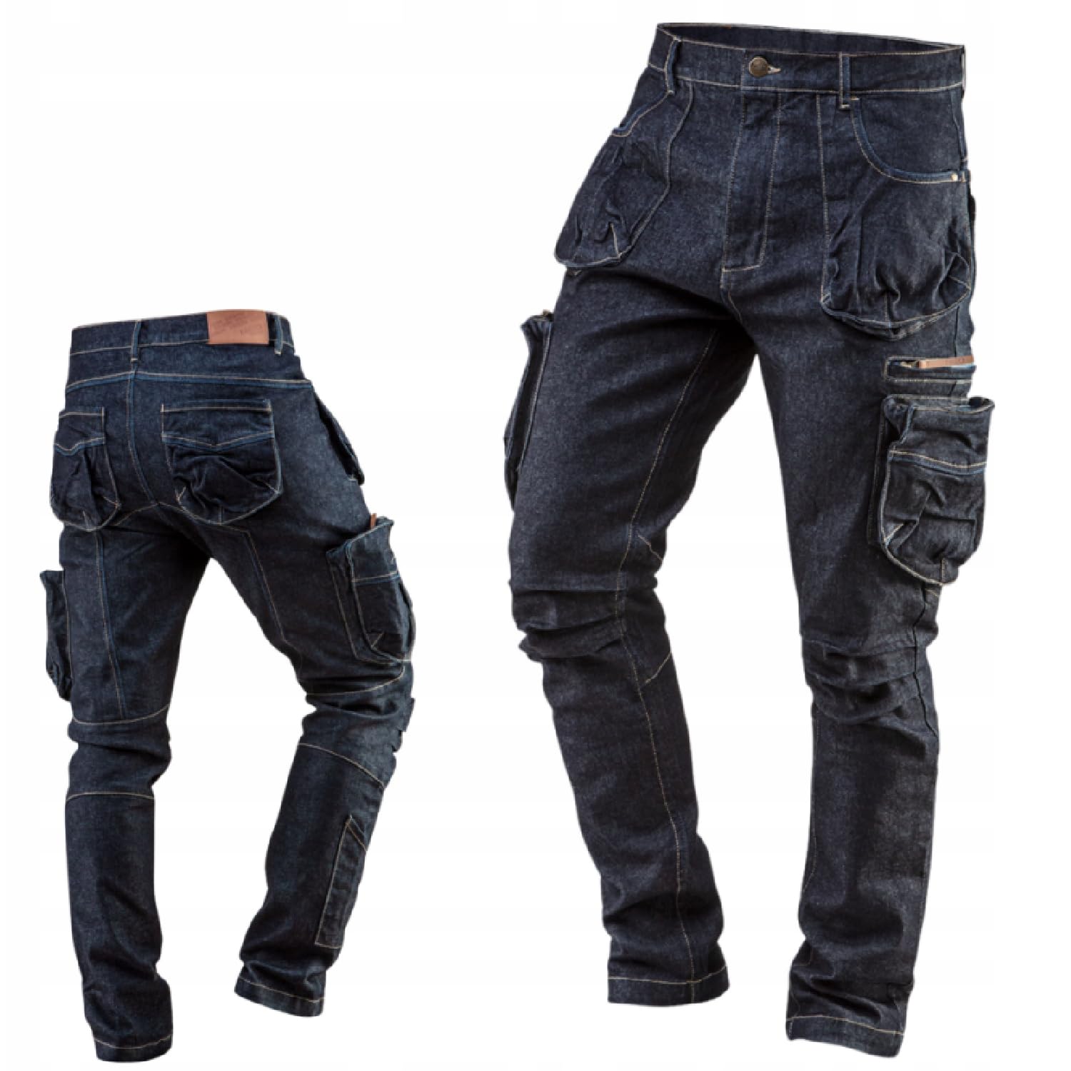 NEO TOOLS Pantalon de Travail en Denim 8 Poches pour Homme Taille XS à XXXL Coutures renforcées au Niveau des Genoux Mélange 98% Coton 2% élasthanne