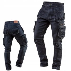 NEO TOOLS Pantalon de Travail en Denim 8 Poches pour Homme Taille XS à XXXL Coutures renforcées au Niveau des Genoux Mélange 98% Coton 2% élasthanne