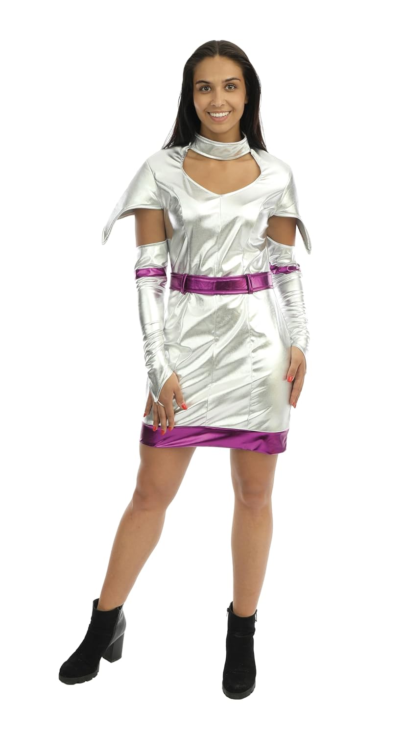 P'TIT CLOWN - Costume Futuriste Adulte - Space Costume - Déguisement Espace - Tenue Carnaval, Cosplay, Halloween, Fêtes Costumées et Évènements à Thème - Argent (Femme, S-M)