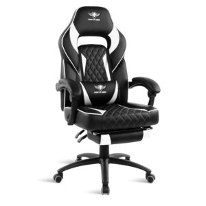 Spirit Of Gamer – Mustang Series – Chaise Gaming - Simili Cuir capitonné – Repose Pieds – Coussin Nuque & Lombaires – Accoudoirs Articulés – Inclinable 135° - Logo Surpiqué (Blanc)