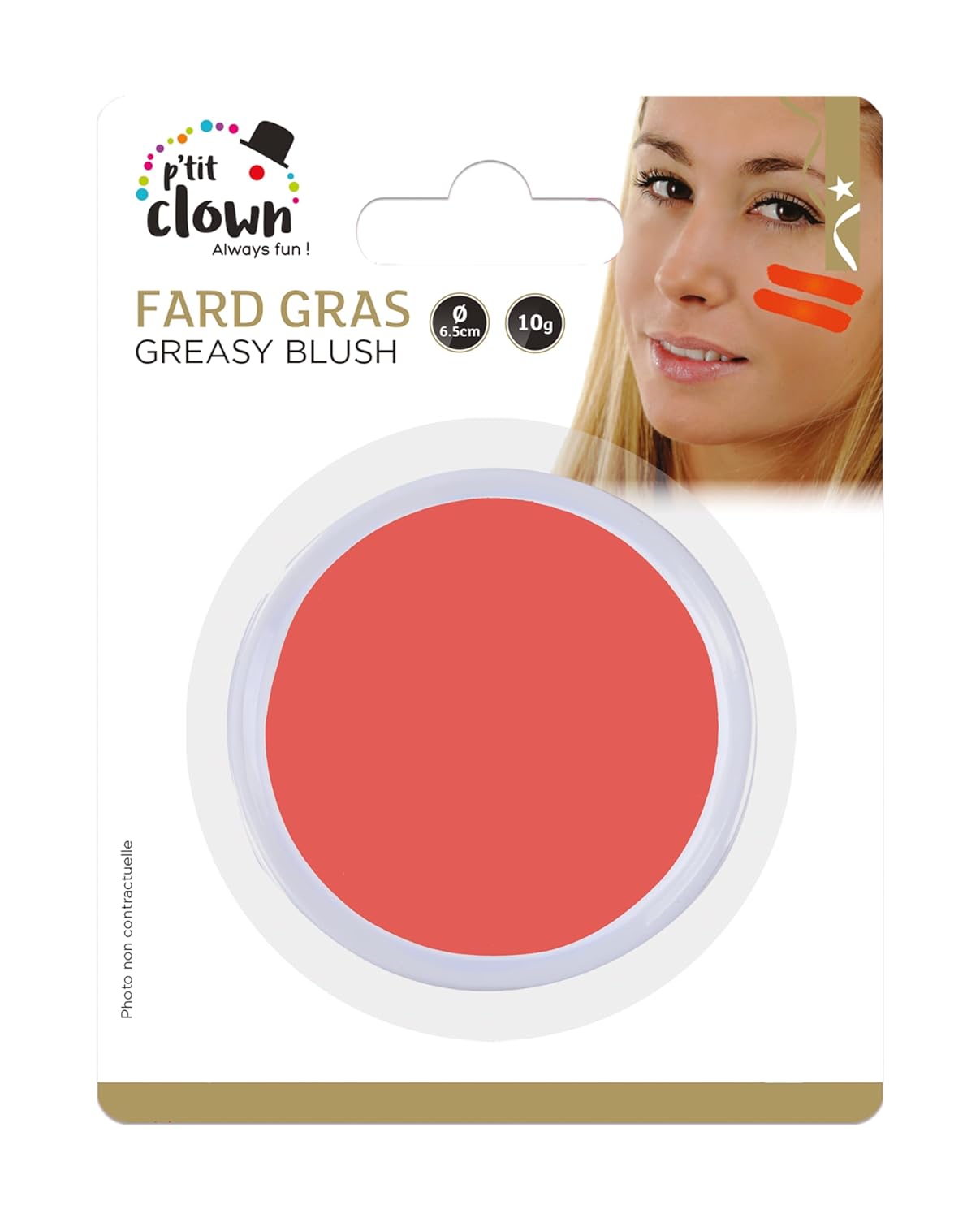 P'TIT CLOWN - 91022 - Fard Gras Orange - 10 g - Ø 6,5 cm - Pallete de Maquillage Déguisement Adulte - Make-up - Peinture Visage - Lavable - Non Toxique - Carnaval, Halloween, Anniversaire, Cosplay