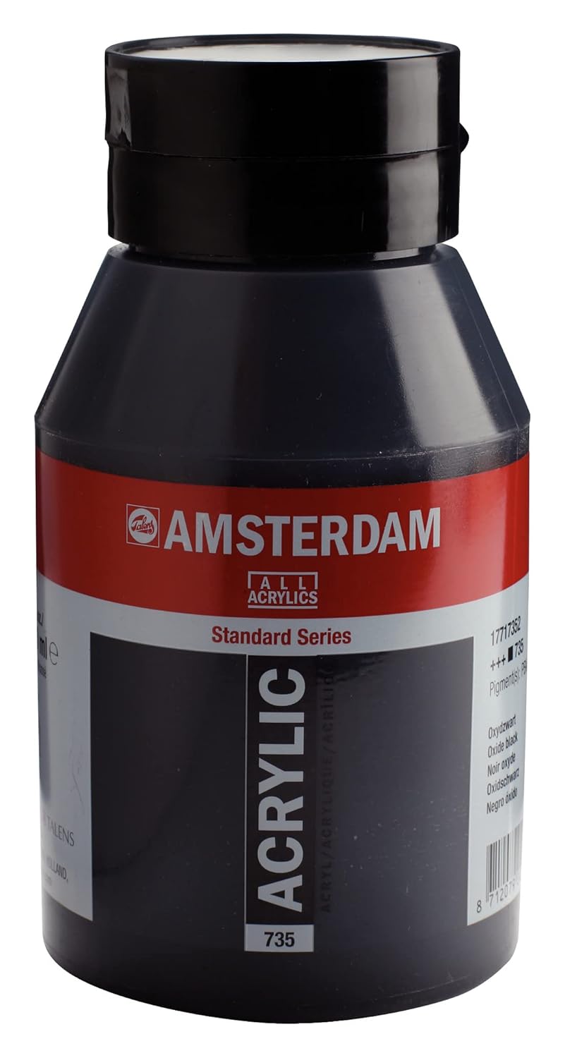 Amsterdam Standard Series Acrylic Oxide Noir Acrylic Paint 735, 1000 ml, Semi-Opaque, Haute résistance à la lumière, Viscosité moyenne