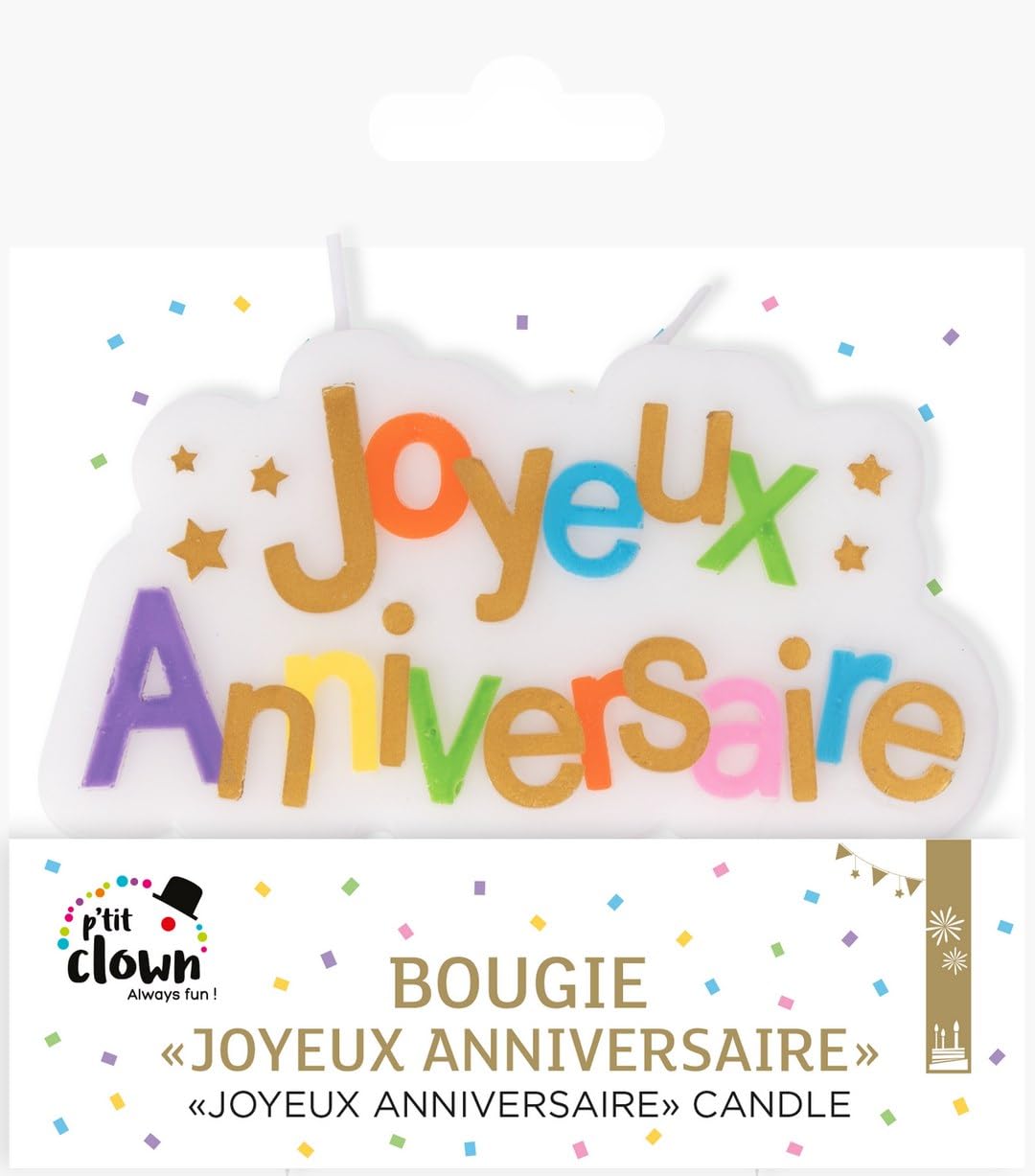P'TIT CLOWN — Bougie Joyeux Anniversaire multicolore – Image 2