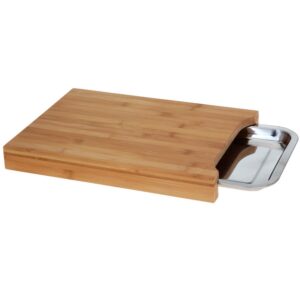 PLANCHE À DÉCOUPER BOIS, BAMBOU, 4cm hauteur, avec réservoir, design, cuisine, originale, AVEC PLATEAU RECUPERATEUR, 35 x 4 x 25 cm
