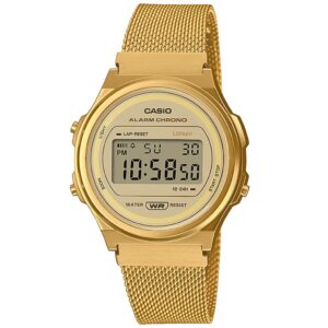 Casio Montre Quartz Unisexe 39.00mm avec Cadran Or Digitale et Bracelet en Bracelet en Acier Or A171WEMG-9AEF