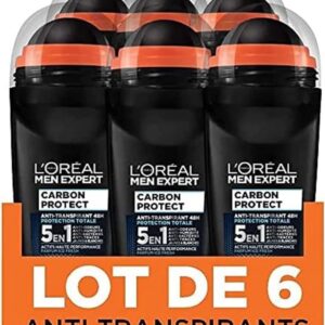 L'Oréal Paris Men Expert - Carbon Protect Ice Fresh - Déodorant Bille Spray Homme Anti-Traces - 50 ml - Lot de 6