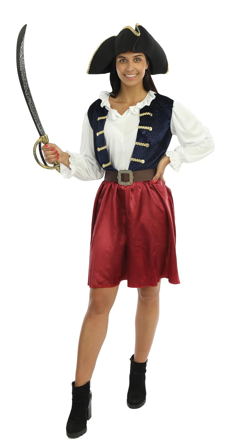 P'TIT CLOWN - Déguisement Pirate - Parfait pour Carnaval, Fêtes à Thèmes, Soirées Costumées, Halloween, Cosplay, Manga - Bleu (Femme, S-M)