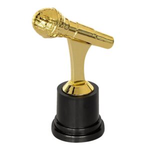 Boland 30842 - Trophée de Microphone - Taille 12 cm - Doré/Noir - Coupe en Plastique - Décoration de Remise de Prix, fête, Superstar