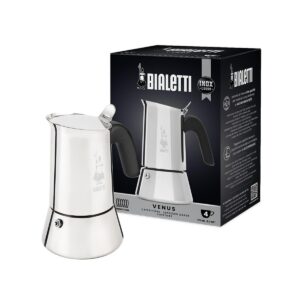 Bialetti - Nouvelle machine à expresso italienne Venus Induction en acier inoxydable, adaptée à tous les types d'assiettes, 4 tasses à café (170 ml), argentée, Argent