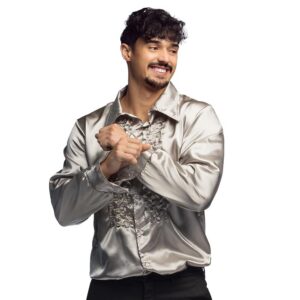 Boland - Chemise disco à volants, argent, hommes, déguisement, chemise de soirée, Schlager move, 70's, thème de soirée, carnaval