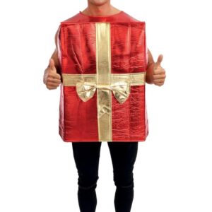 P'TIT CLOWN - 23638 - Costume Paquet Cadeau Rouge - Tunique - Déguisement Noël Adulte - Polyester - Taille Unique