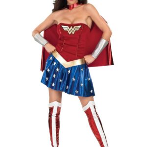 Rubies- Wonder Woman - DC Comics Officiel - Déguisement Adulte Super Héroïne - Taille S - Costume Complet avec Robe Bustier, Cape, Serre Tête, Manchettes et Couvre Bottes I-888439S Carnaval