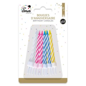 P'TIT CLOWN - Bougies avec Socles - Lot de 12 - Accessoires Anniversaire, Décoration Gâteau Fête, Lot Pratique pour Soirées, Événements, Mariages et Autres Célébrations. (Multicolore)