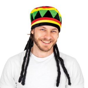 P'TIT CLOWN - 14782 - Béret Rasta - Look Reggae Man - Accessoire de Déguisement - Parfait pour Carnaval, Festivals, Fêtes à Thèmes, Soirées Costumées - Velours Multicolore avec Dreadlocks - Adulte