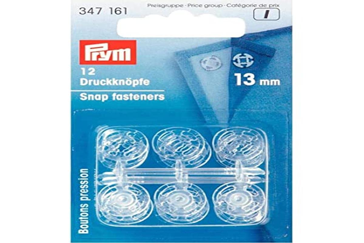 Prym 347161 Boutons pression à coudre, 13mm, transparent
