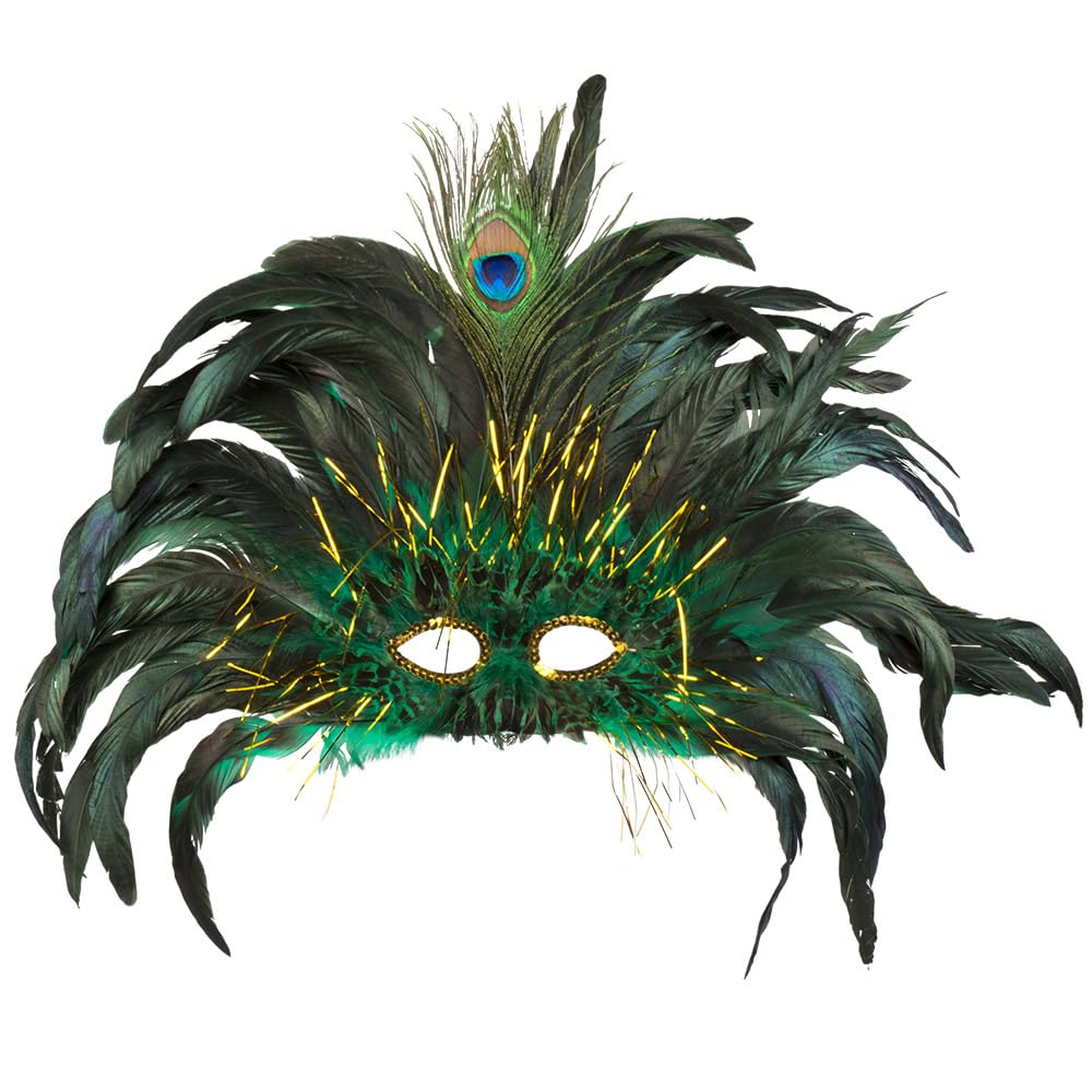 BOLAND Peacock Queen — Masque pour les yeux à plumes vert/noir – Image 2