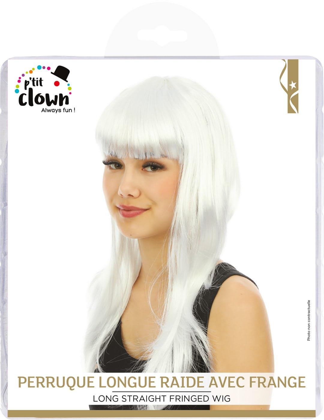 P'TIT CLOWN — Perruque Longue Raide à Frange Blanc – Image 3