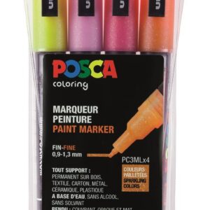 POSCA — Marqueurs à pointe fine ronde lot de 4 pailletés