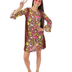 P’TIT CLOWN - Déguisement Hippie Femme - Costume Bohème Adulte - Flower Power - Peace and Love - Tenue Carnaval, Festival et Fêtes à Thème - Années 70 - Woodstock