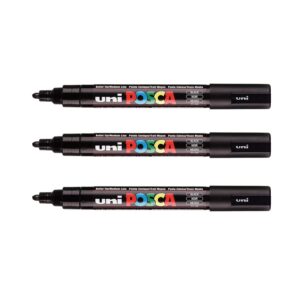POSCA - Mitsubishi Pencil - 3 Marqueurs Noirs PC5M - Pointe Conique Pointe Moyenne - Marqueur Peinture à Base d'Eau - Tout Support - Papier, Textile, Verre, Galet, Bois