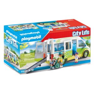 Playmobil 71329 Bus Scolaire - City Life - avec Trois Personnages, Un Bus Scolaire avec Le Toit Amovible, Un Fauteuil Roulant, des Sacs à Dos et des Accessoires - Dès 4 Ans