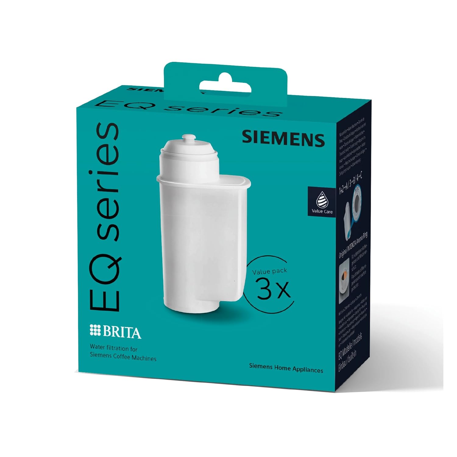 Siemens BRITA Intenza TZ70033A Lot de 3 filtres à eau réduisant la teneur en calcaire de l'eau, compatibles avec les machines à café de la série EQ et les machines à café encastrées