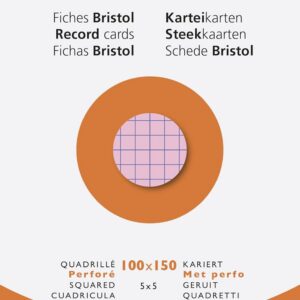 EXACOMPTA Étui de 100 fiches bristol quadrillé 5x5 perforé 100x150mm Couleurs assorties