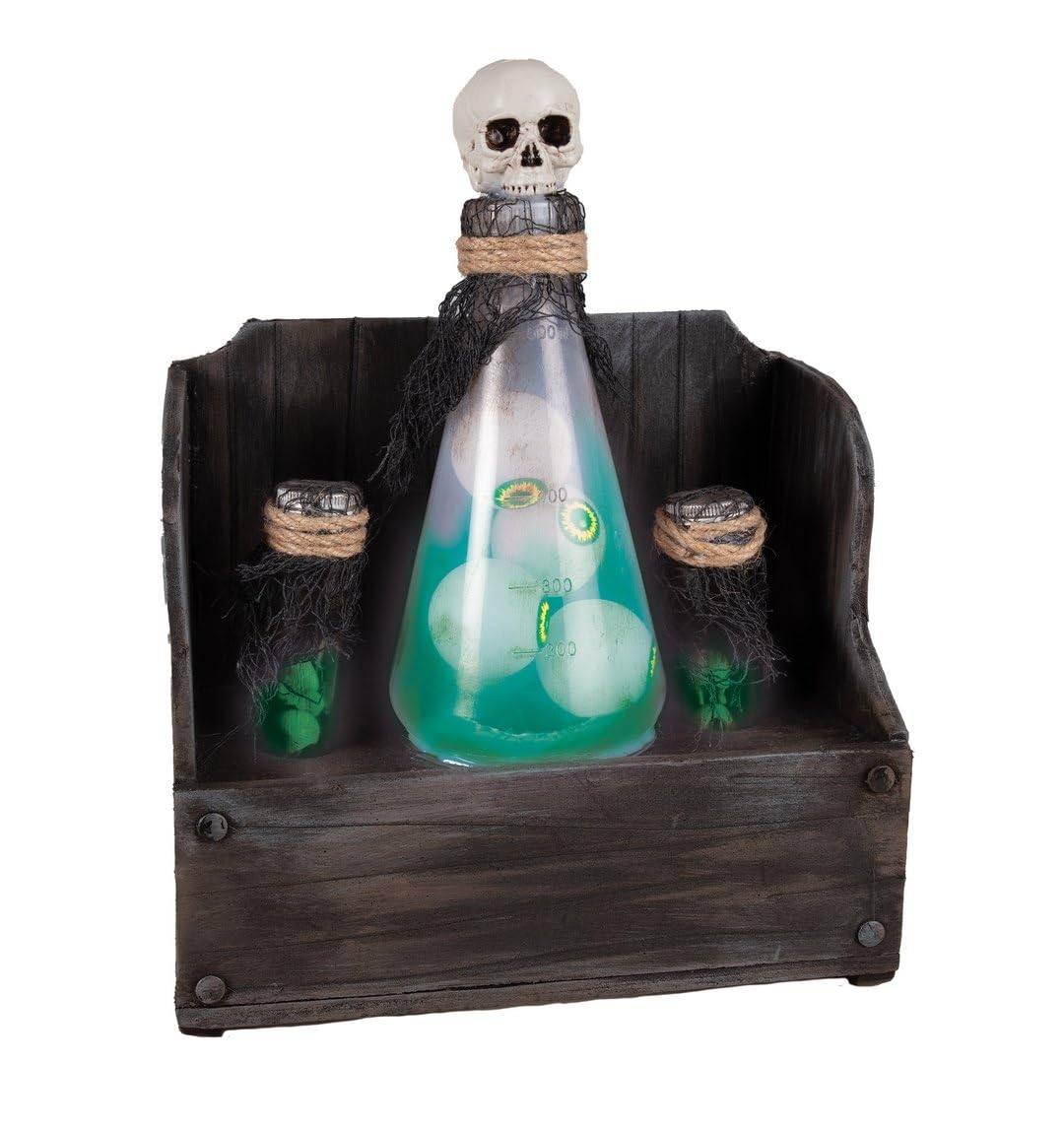 P'TIT CLOWN - 23582 - Etagère avec Potions Magiques - Décoration Halloween Sonore et Lumineuse - Piles (3xAAA) Non incluses - 30 cm