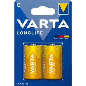 VARTA Piles C Baby, lot de 2, Longlife, Alcalines, 1,5V, adaptées aux télécommandes, réveils, radios, horloges murales, Made in Germany