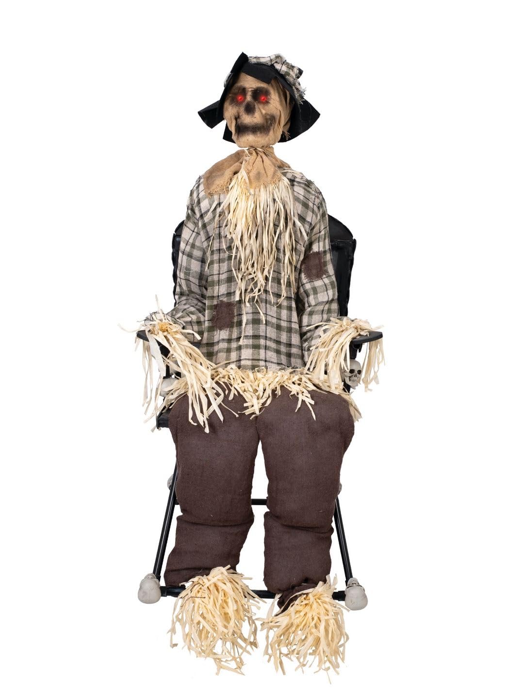 P'tit Clown - Automate Halloween Epouvantail Animé - Animatronique - Animatronics - Décoration Animée et Sonore et Lumineuse - Piles Non Incluses (Épouvantail sur Chaise à Bascule, 120 cm)