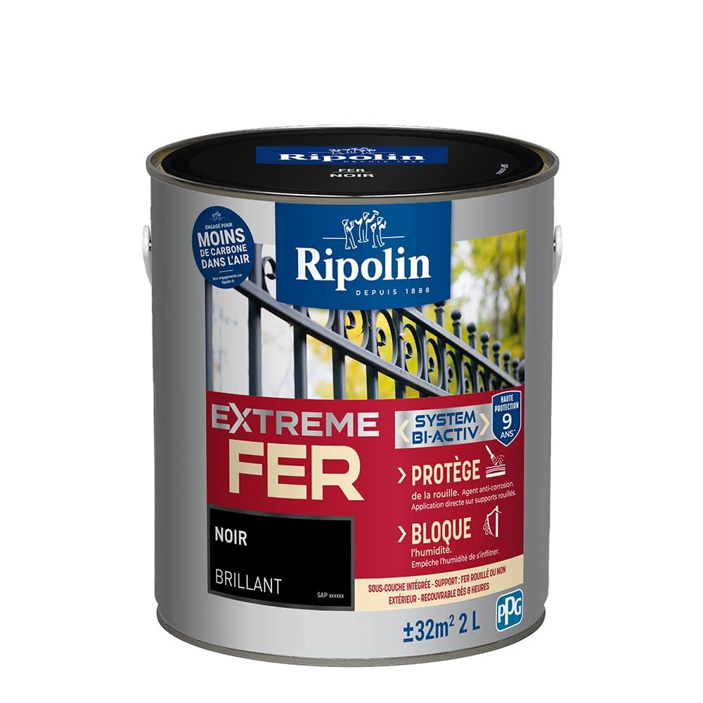 RIPOLIN — Peinture fer extérieur antirouille brillante 2L Noir – Image 3
