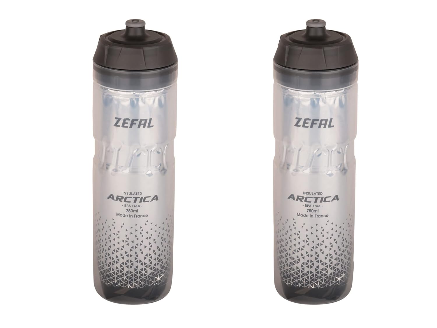 ZEFAL Pack Arctica 75 - Lot de Deux Bidons Vélo 750 ML - Gourde Vélo Isotherme - Inodore et Etanche - Bidon Sport sans BPA - Argent/Noir