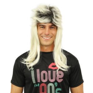 P’TIT CLOWN - 23994 - Perruque Mulet Années 80 - Perruque Rock - Accessoire Déguisement Carnaval, Halloween, Cosplay, Soirée Déguisée - Cheveux Synthétiques - Blond