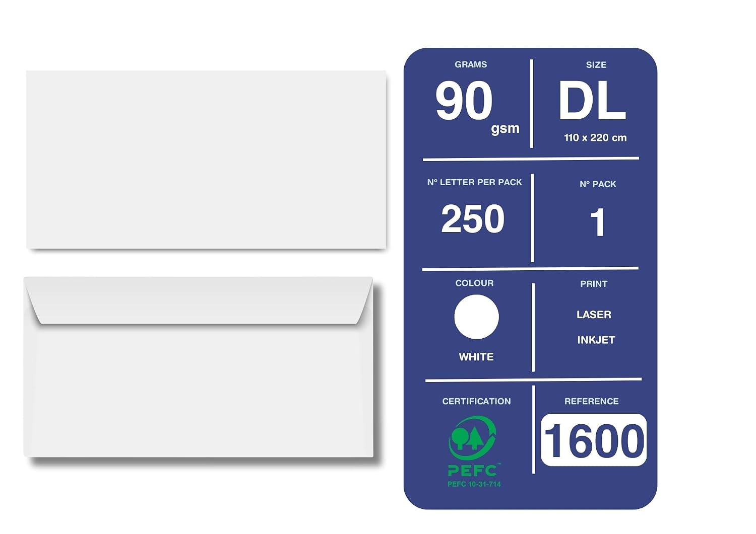 CLAIREFONTAINE Clairalfa — Boîte de 250 enveloppes DL 90 g/m² – Image 2