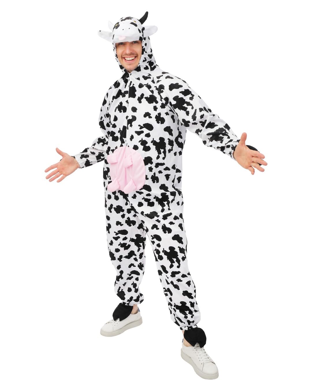 P'TIT CLOWN - Déguisement Vache Adulte Unisexe - Combinaison à Capuche - Idéal pour Carnaval, Soirées Déguisées, Halloween, EVG, EVJF, Fêtes à Thème - Costume Drôle et Confortable