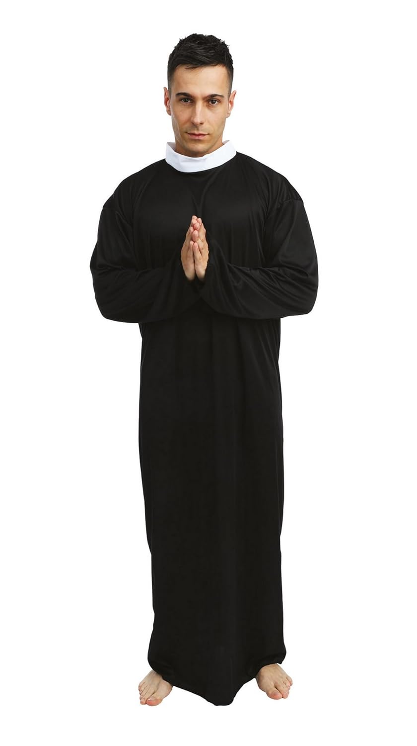 P'TIT CLOWN - Costume Curé Adulte - Déguisement Religieux Homme - Parfait pour Carnaval, Cosplay, Halloween, Soirées à Thème - Facile à Porter, Réaliste, Polyester