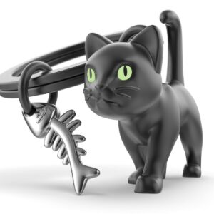 METALMORPHOSE - Porte-clés Chat noir Yeux phosphorescents - Cadeau Enfant, Homme et Femme