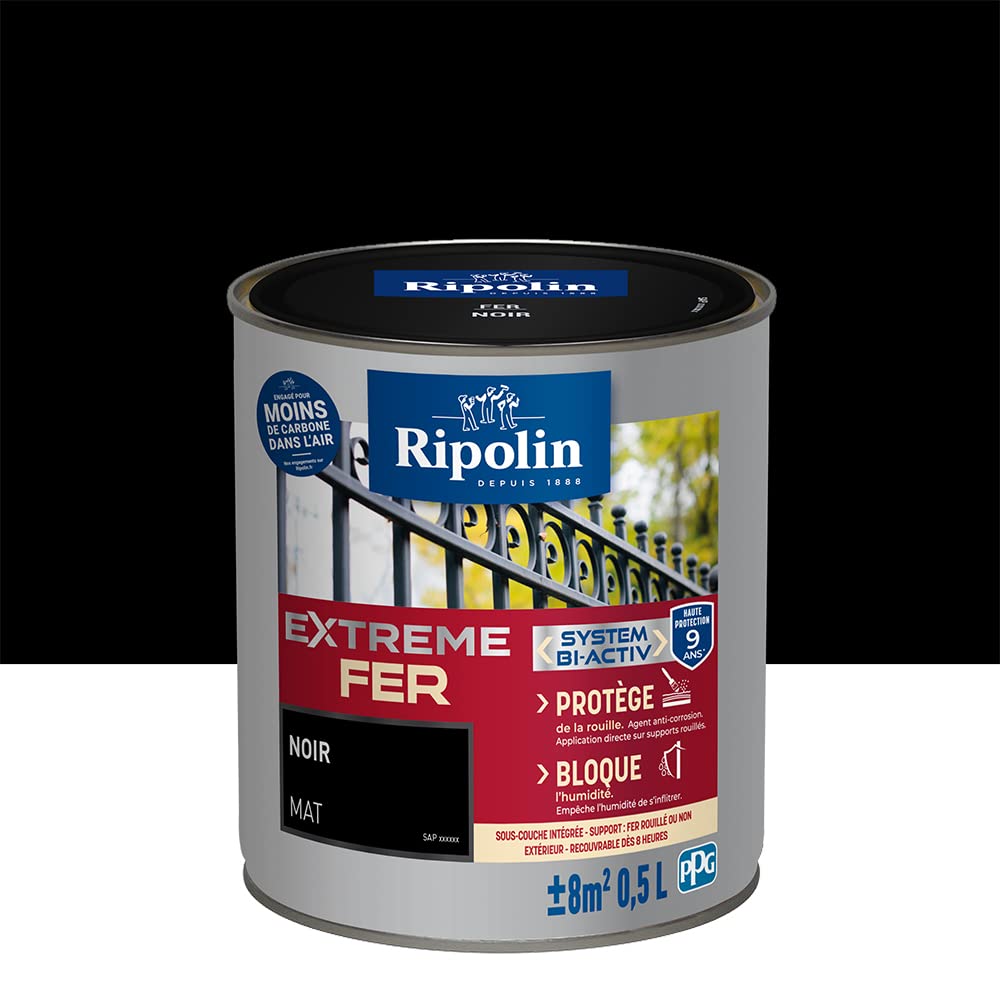 RIPOLIN — Peinture fer extérieur antirouille mat 0,5L noir – Image 3