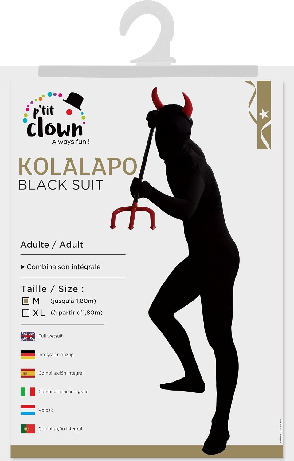 P'TIT CLOWN KOLALAPO — Déguisement Seconde Peau XL Noir – Image 2