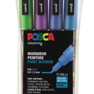 POSCA PC-3M — Set de 4 Marqueurs Paillettes Froides