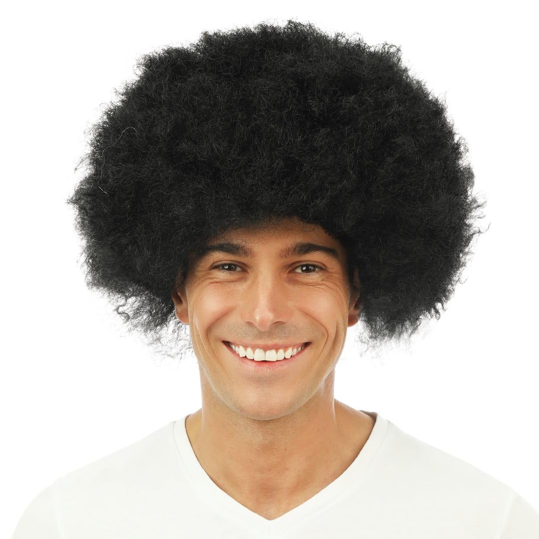 P'TIT CLOWN - 64460 - Perruque Afro - Funky Wig - Look Disco, Années 70, Retro - Accessoire de Déguisement - Carnaval, Fête à Thème, Halloween, Manga, Cosplay, Nouvel An - Cheveux Synthétiques - Noir