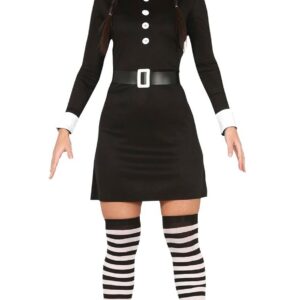 FIESTAS GUIRCA Déguisement Jeudi Fille Famille Gothique - Robe Courte Noire Femme Adulte Taille M 38-40