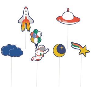 CAM ET LEON - Accessoires Décoration d’Anniversaire Enfant - Thème Espace - Assiettes, Serviettes, Confettis, Sachets, Cartes d’Invitation, Ballons (Pique à gâteau x6)