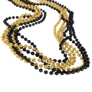 P'tit Clown - 24373 - Collier Fausses Perles - Lot de 6 - Accessoires Fête, Déguisement, Nouvel An, Anniversaire, Soirée à Thème - Or et Noir - 40 cm