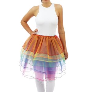 P’TIT Clown - 23262 - Demi Tutu Arc-en-Ciel Adulte en Tulle – Hauteur 40 cm – Taille Unique – Accessoire Pride, Déguisement, Fête, Carnaval