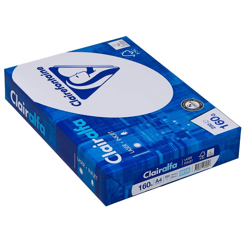 Clairefontaine 2618C Papier d'imprimante Clairalfa opaque (250 feuilles, A4, 21 x 29,7 cm, 160 g, idéal pour les circulaires ou les brochures) Blanc